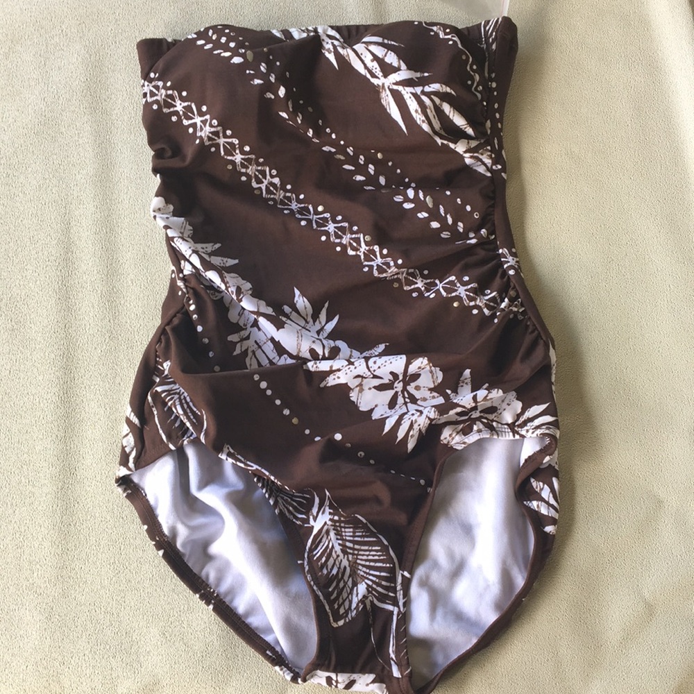 Jantzen 8 Brown floral cinched 1  piece bikini c19
